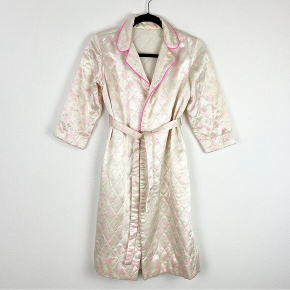 Vintage 60s 70s Quilted Robe Little Girls Giraffe Pattern Tie Ivory Pink - Picture 4 of 9